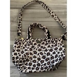 Betsey Johnson Quilted Brown and Black Leopard Shoulder Bag Purse Large EUC